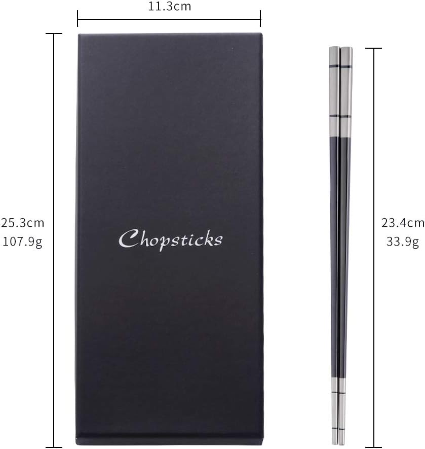 Buyer Star 5-Pair Black Stainless Steel Chopsticks - Metal Reusable Chinese Square Chopsticks