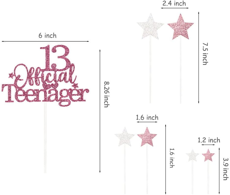 Glittery 13 Ofiicial Teenager Cake Topper with Star,13th Happy Birthday Cake Topper Party Decorations Party Supplies for Boys Girls Rose Gold