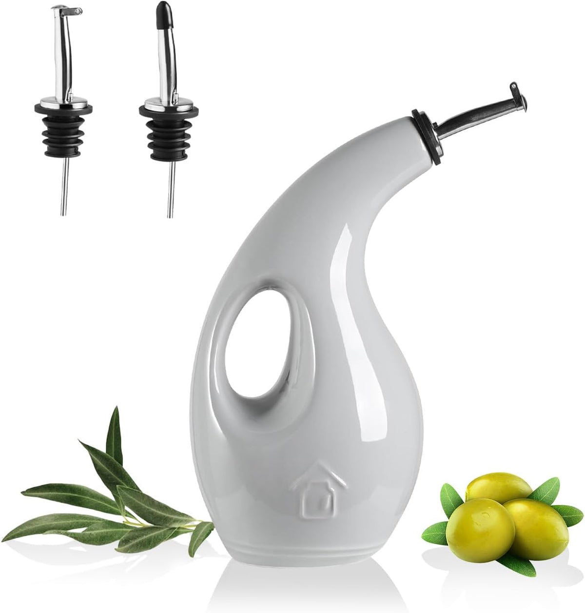 Sweejar Ceramic Olive Oil Dispenser Bottle,24 Oz Opaque Cruet Protects EVOO Oil to Reduce Oxidation, Suitable for Storage Vinegar, Coffee Syrups, Liquids (Gray)