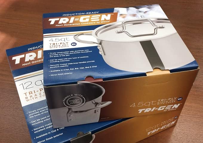 WINCO Tri-Ply Stock Pot, 12-quart, Silver