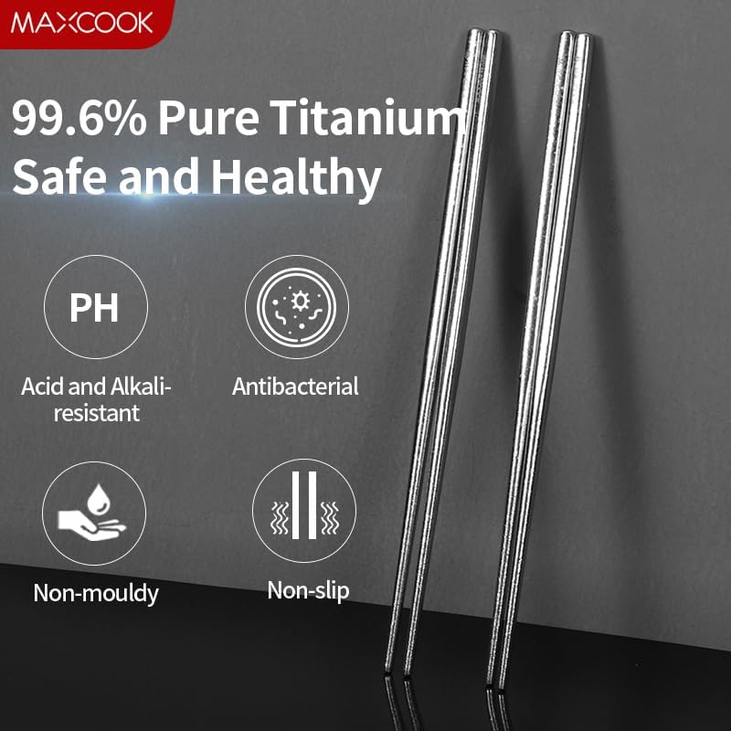 Pure Titanium Chopsticks,Reusable Chop sticks, Dishwasher safe Japanese Korean Camping Chopsticks, Lightweight Travel Chop Sticks (2 Pairs)