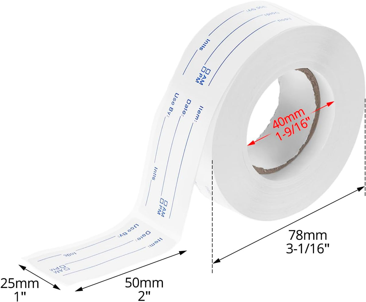 QWORK Dissolvable Food Labels (1000pcs) - 2 Rolls Removable Labels for Food Containers, Freezer Labels, Writeable Date Labels