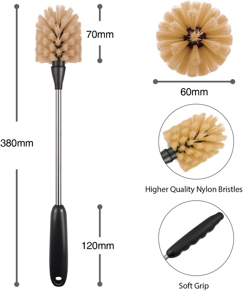 Stainless Steel Long Handle Water Bottle Brush, Flexible Scrubbing Brush for Cleaning Water Bottles, Baby Water Bottles, Glassware, Food Jars, Sports Jugs, Sobriety Jugs, 15 in.