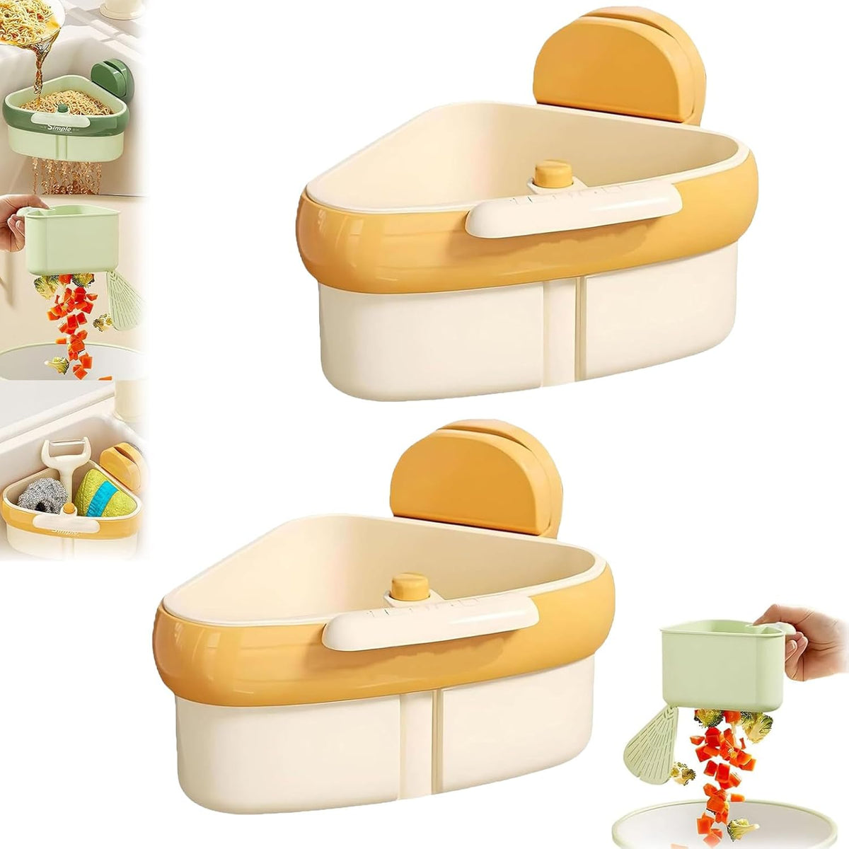 Suction Cup Sink Corner Rack, Sink Strainer Basket, 2025 New Upgraded Suction Cup Press Sink Drainer Basket, Press Automatic Dumping Sinks Strainer Basket (2pcs-b)