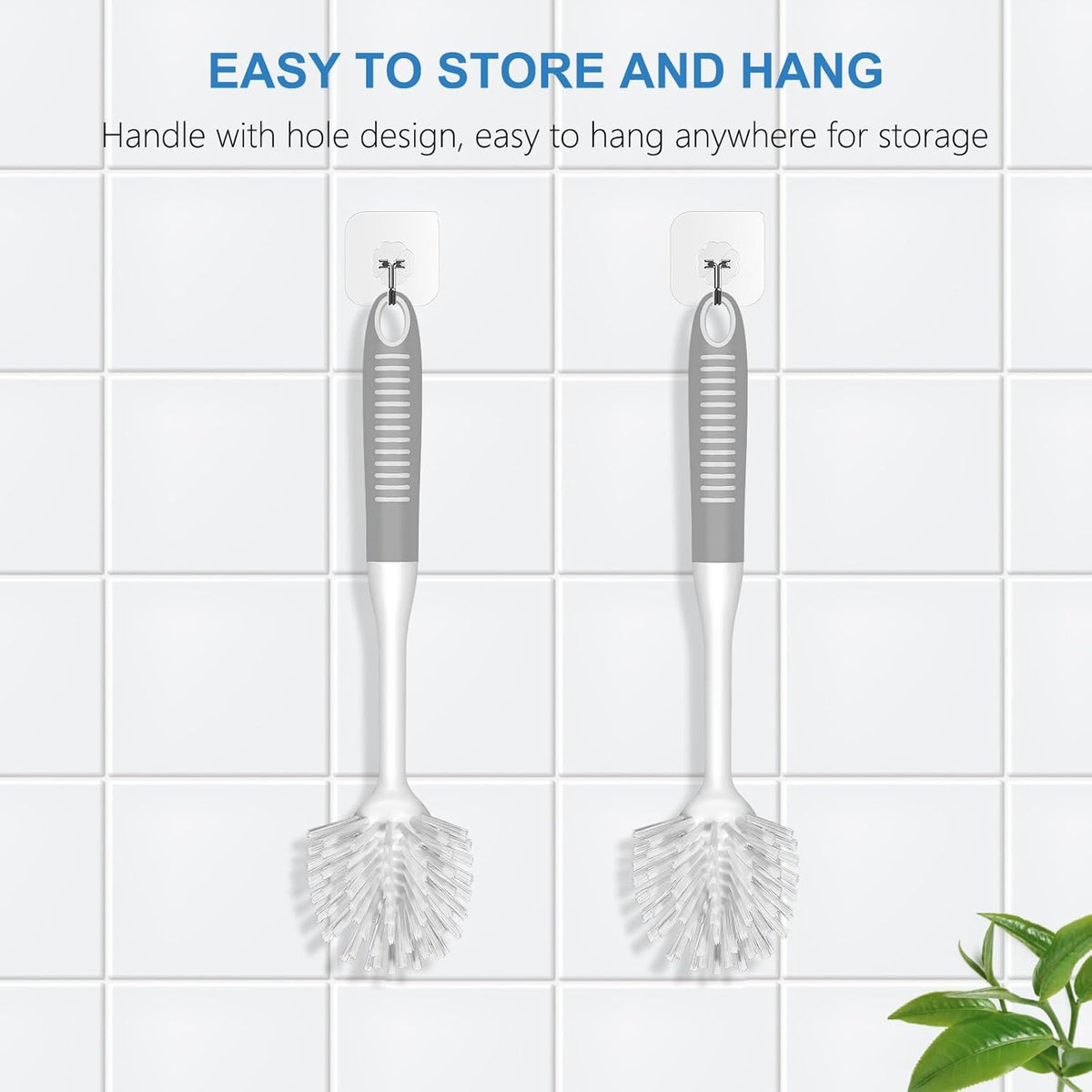 SetSail Dish Brush with Handle, 2 Pack Stiff Bristles Dish Scrubber with Built-in Scraper Dish Scrub Brushes for Cleaning Dishes, Pots and Pans, Kitchen Sink, 3 Pack, Grey White