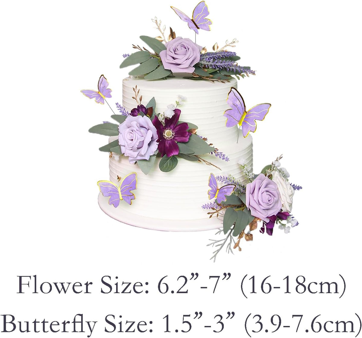 Rinlong 3Pcs Pre-made Purple Cake Flowers Decorations Flower Cake Topper Butterfly Cake Decorating Flowers for Wedding Sweet 16 Birthday Girl