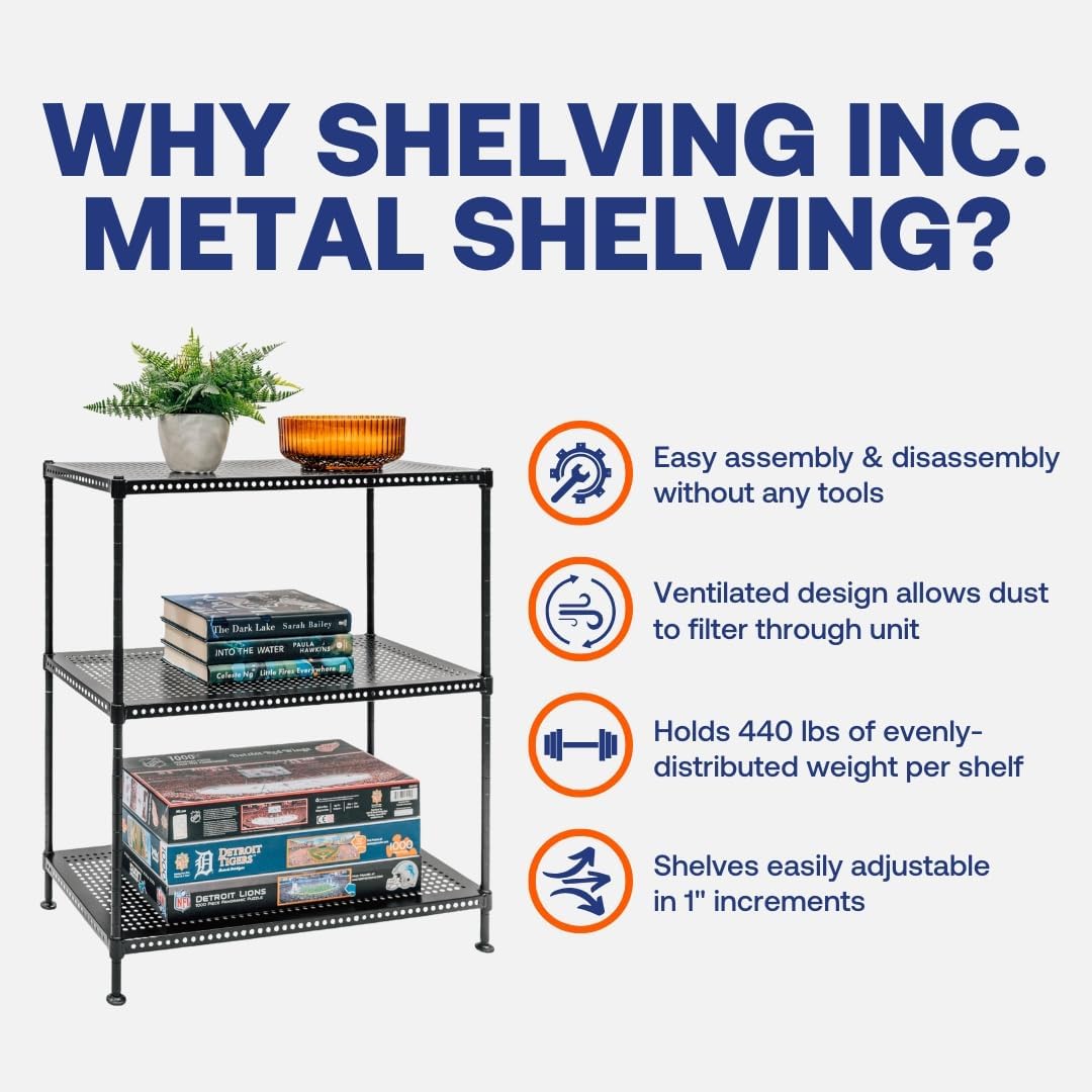 Shelving Inc. 12" d x 24" w x 28" h 3-Tier Perforated Metal Shelving, Standard Duty, Weight Capacity 110 lbs Per Shelf