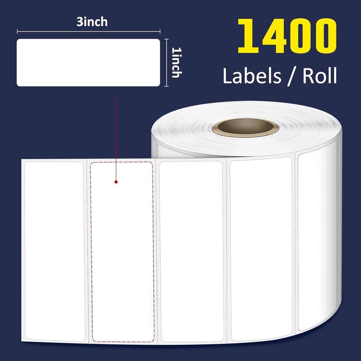 L LIKED 3" x 1" Direct Thermal Labels, Permanent Adhesive Barcode Shipping Label & Compatible with Rollo, Zebra and Other Desktop Printers (12 Rolls, 16800 Labels)