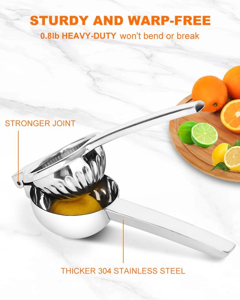 Brigii Lemon Squeezer Citrus Juicer for Lemons Limes Heavy-Duty 304 Stainless Steel High Juice Yield Manual Juicer Ergonomic Handle Dishwasher Safe