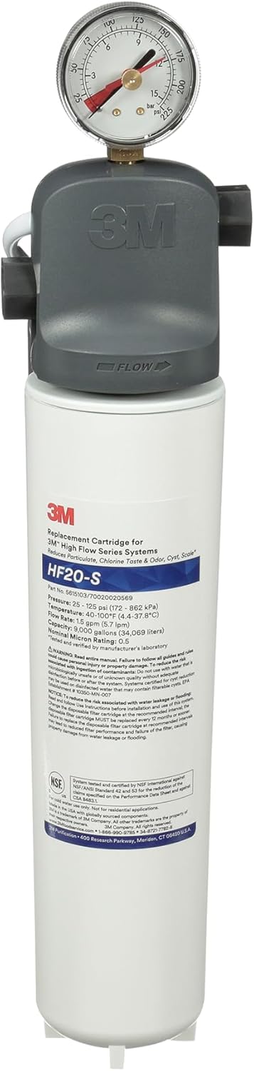 3M Water Filtration Products System for Commercial Ice Maker Machines ICE120-S, Reduces Sediment, Microplastics, Chlorine Taste and Odor, Cysts, Inhibits Scale, 1.5 GPM, 9,000 Gallon Capacity