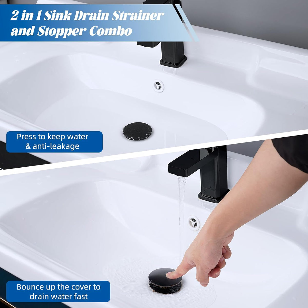 Hibbent 2 Pack All Metal Upgraded Bathroom Sink Stopper, Universal Pop Up Sink Drain Strainer, Brass Bullet Core Push Type Stopper for 1.1''~2.3''' Basin, Anti Clogging Filter, Oil-Rubbed Bronze