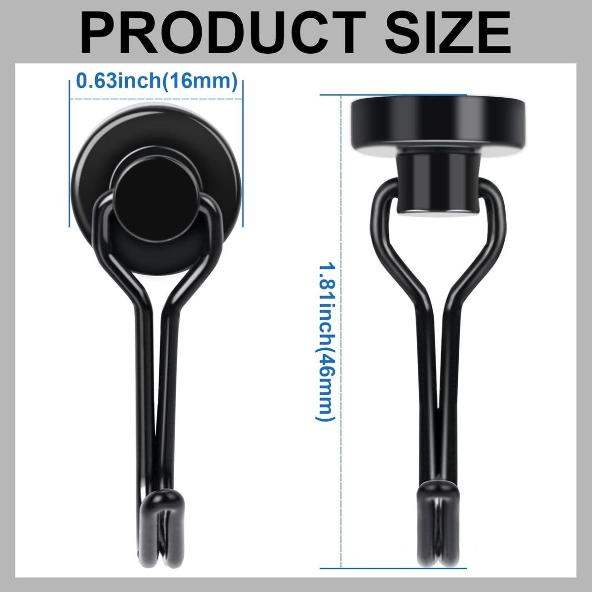 E BAVITE Swivel Swing Black Magnetic Hooks,30LBS Powerful Strong Neodymium Rare Earth Magnet Hook. Perfect for Refrigerator, Kitchen and Other Surfaces, Pack of 50
