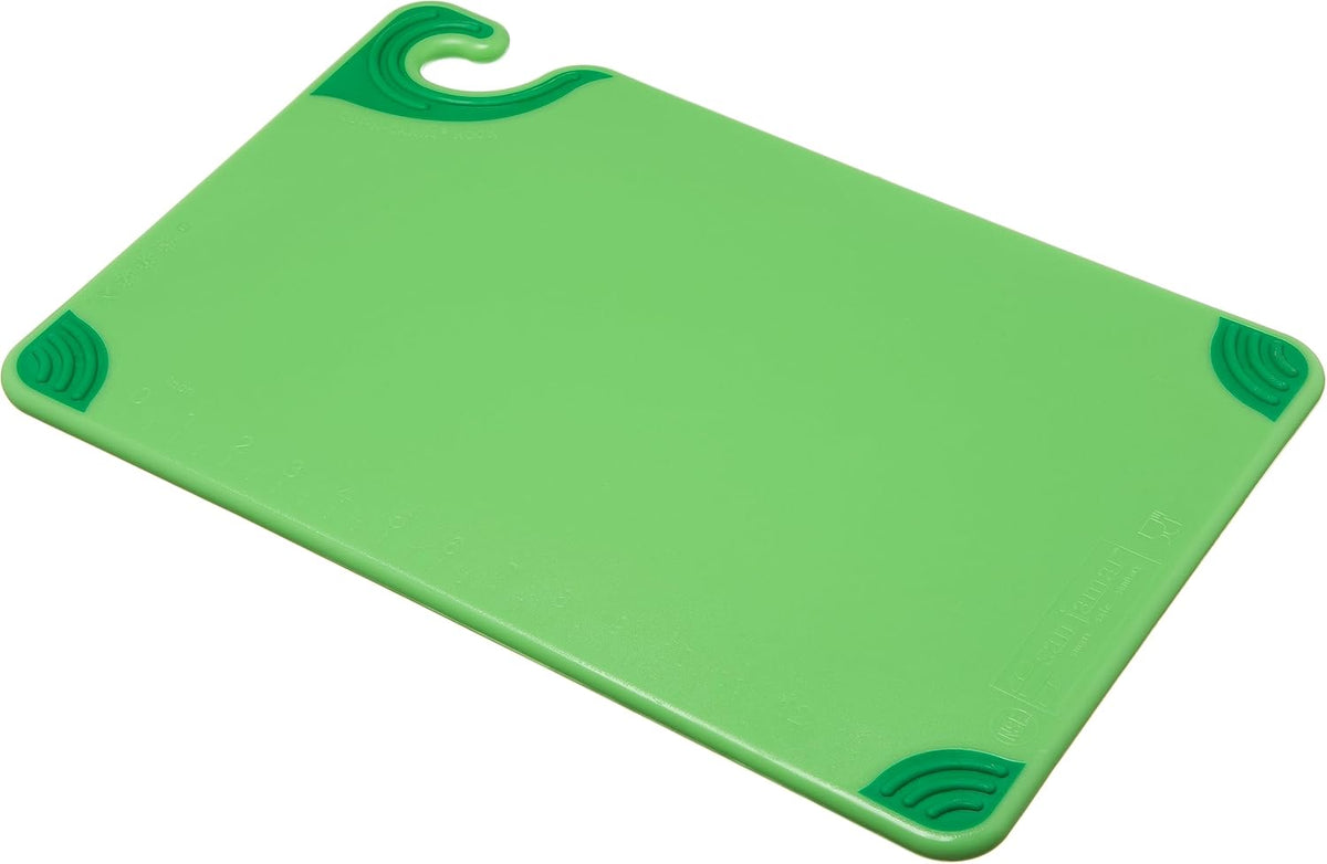 San Jamar Saf-T-Grip Plastic Cutting Board with Safety Hook, 12" x 18" x 0.5", Green, (Pack of 6)