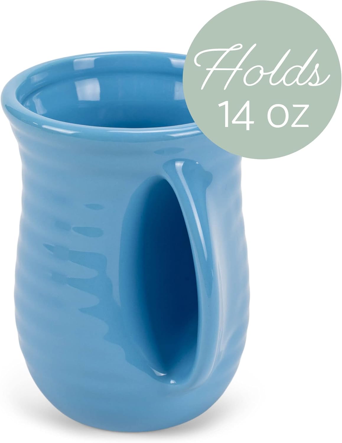 Elanze Designs Ribbed 14 ounce Ceramic Stoneware Handwarmer Mug, Ice Blue