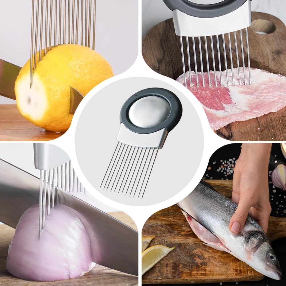 Onion Holder for Slicing, Stainless Steel Onion Slicing Rack, 2024 Upgraded Slicer, Lemon Slicer Vegetable Cutter, Home Kitchen Tools, Fruit, Lemon Slice Aids (1pc)
