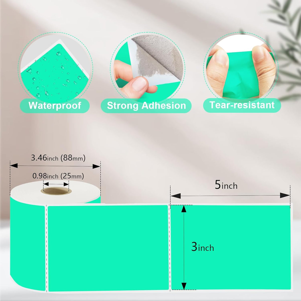 3 x 5 inch Home Moving Box Labels for Storage Bins 300pcs Colored Blank Label Sticker for Shipping Thermal Printer Color Coding Rectangle Moving Labels for Packing Boxes Watercolor Green