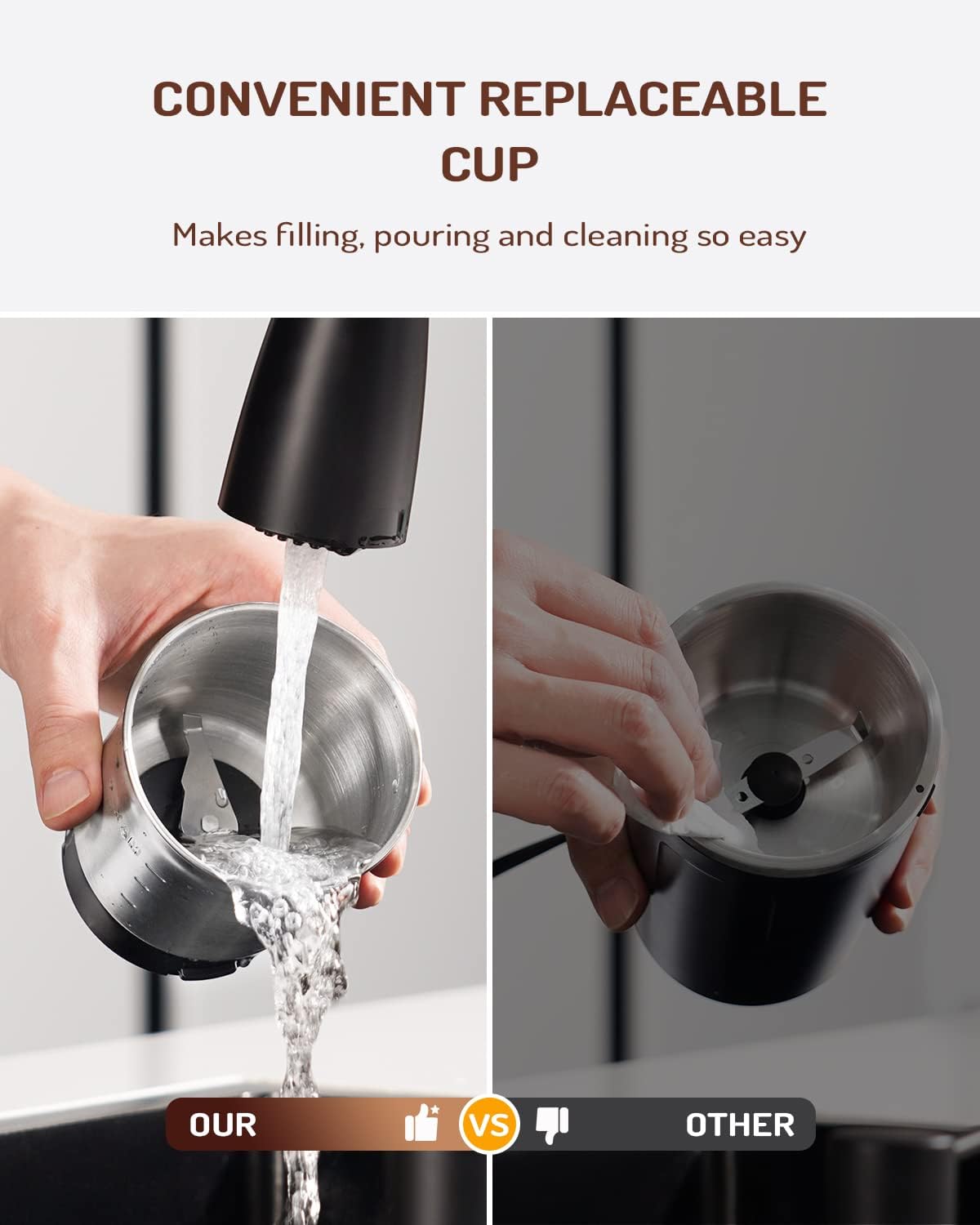 SHARDOR Electric Super Silent Blade Coffee Grinder, Timed Grind Control Rotary Knob, Adjustable Coarse to Fine for Coffee Beans, Spices & Herbs, with 1 Removable Stainless Steel Bowl,Light Gray