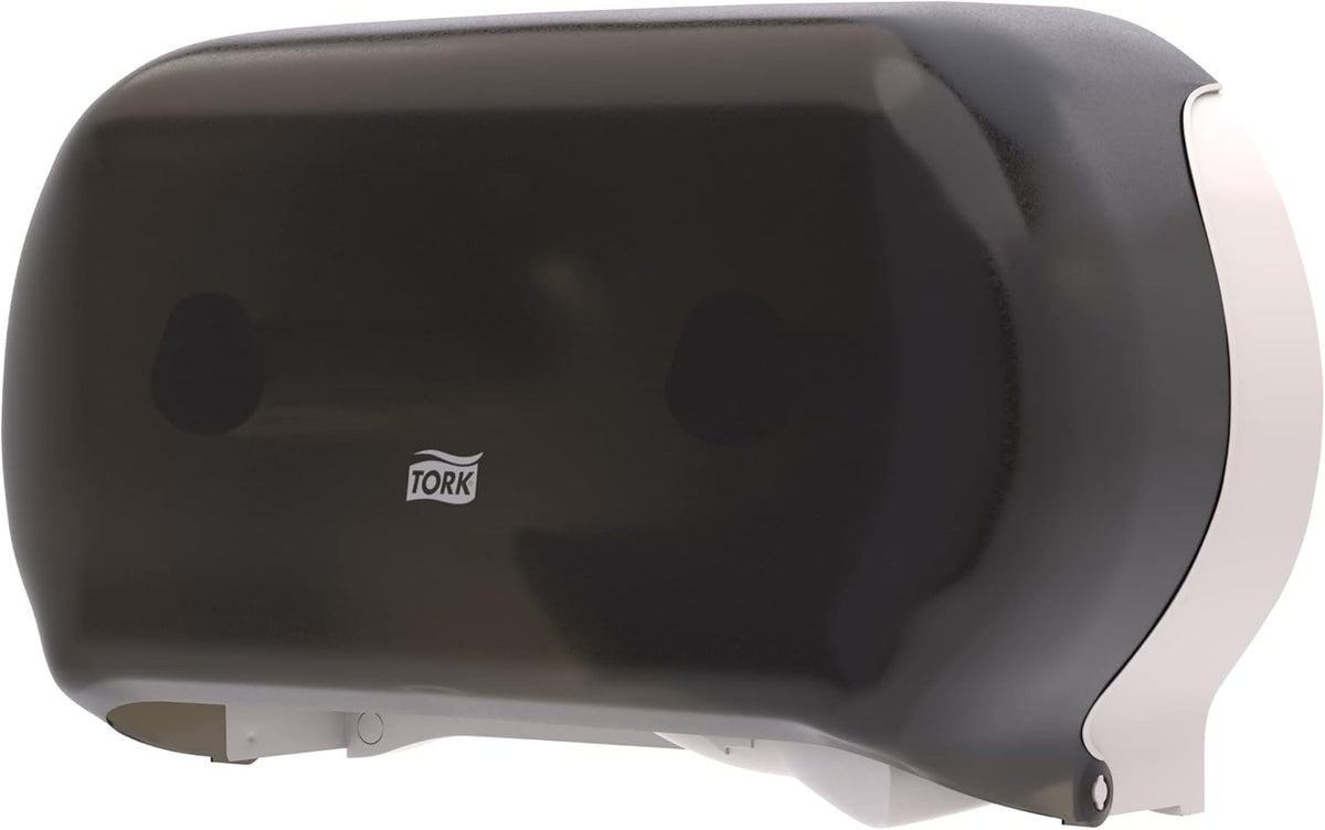 Tork Twin Jumbo Toilet Paper Roll Dispenser Smoke T22, Refill Indicator Window, 56TR
