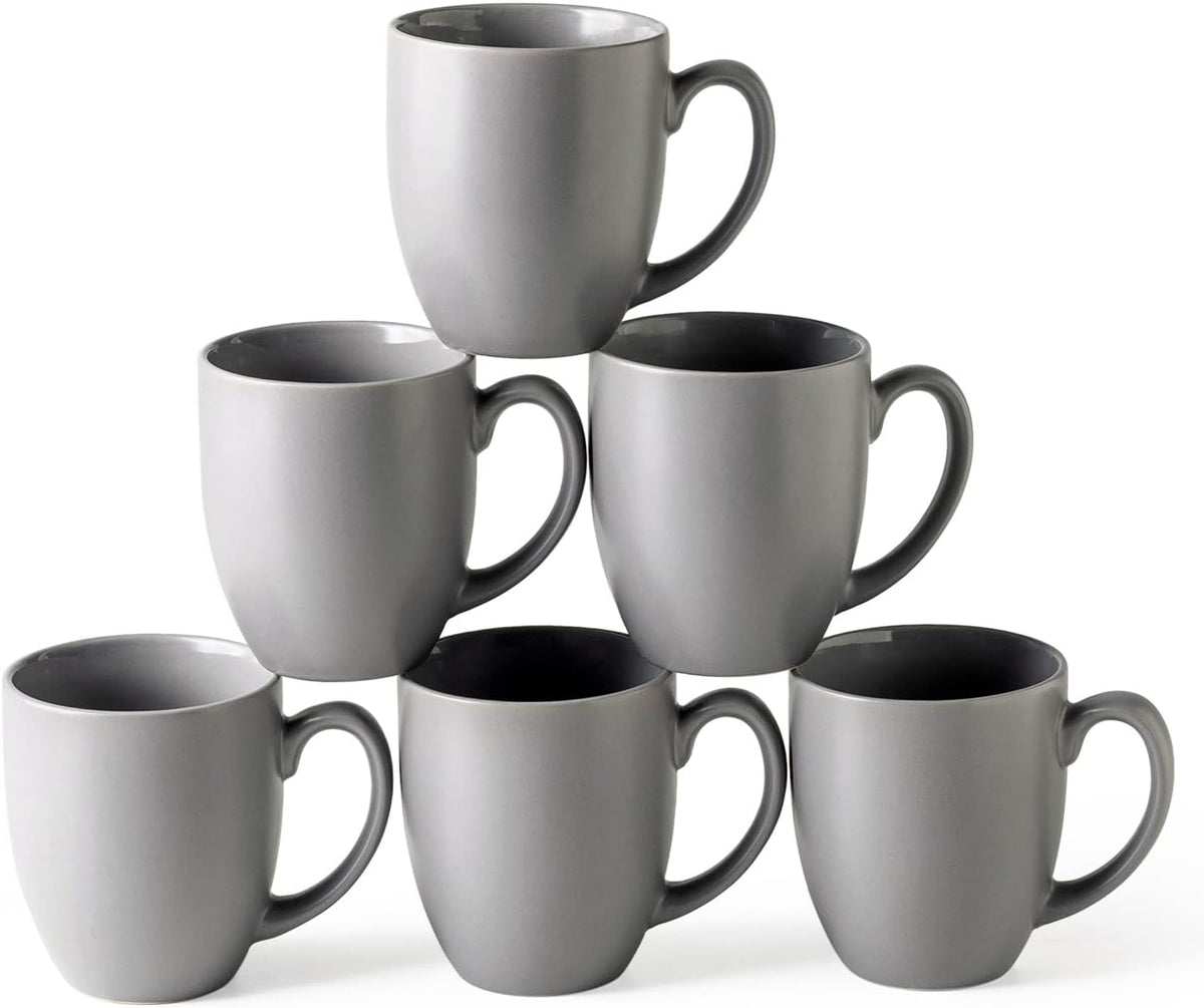 AmorArc Coffee Mugs Set of 6, Ceramic coffee mugs with large handle for Men Women,16oz Coffee Mugs for Coffee,Tea,Latte,Cocoa. Easy to Hold&Clean, Dishwasher&Microwave Safe, Matte Grey