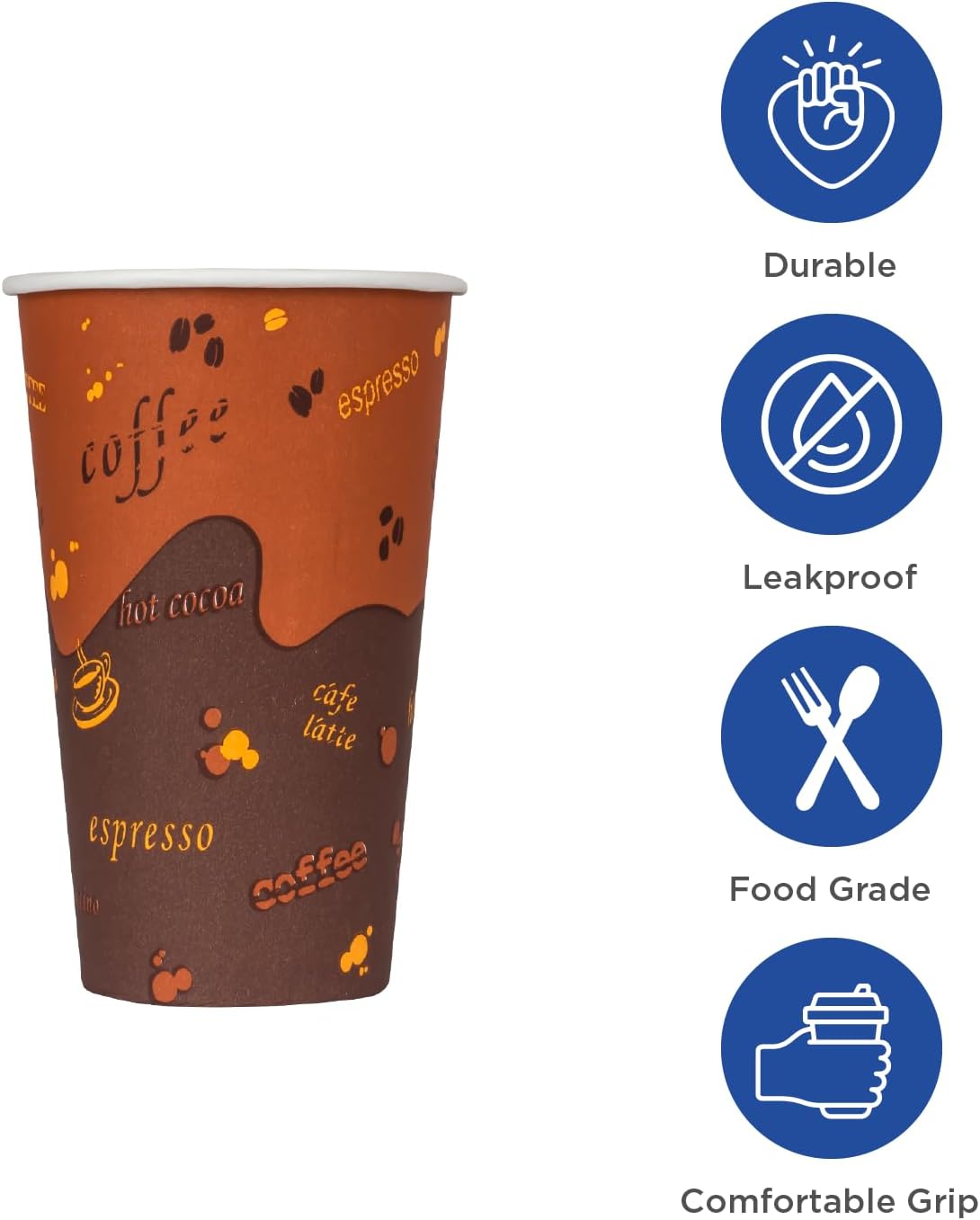 Karat 10 oz Paper Hot Coffee Cups [1000 ct] Disposable, Leak-Resistant Double Poly-Lined Cups for Hot Beverages, 90mm (C-K510)