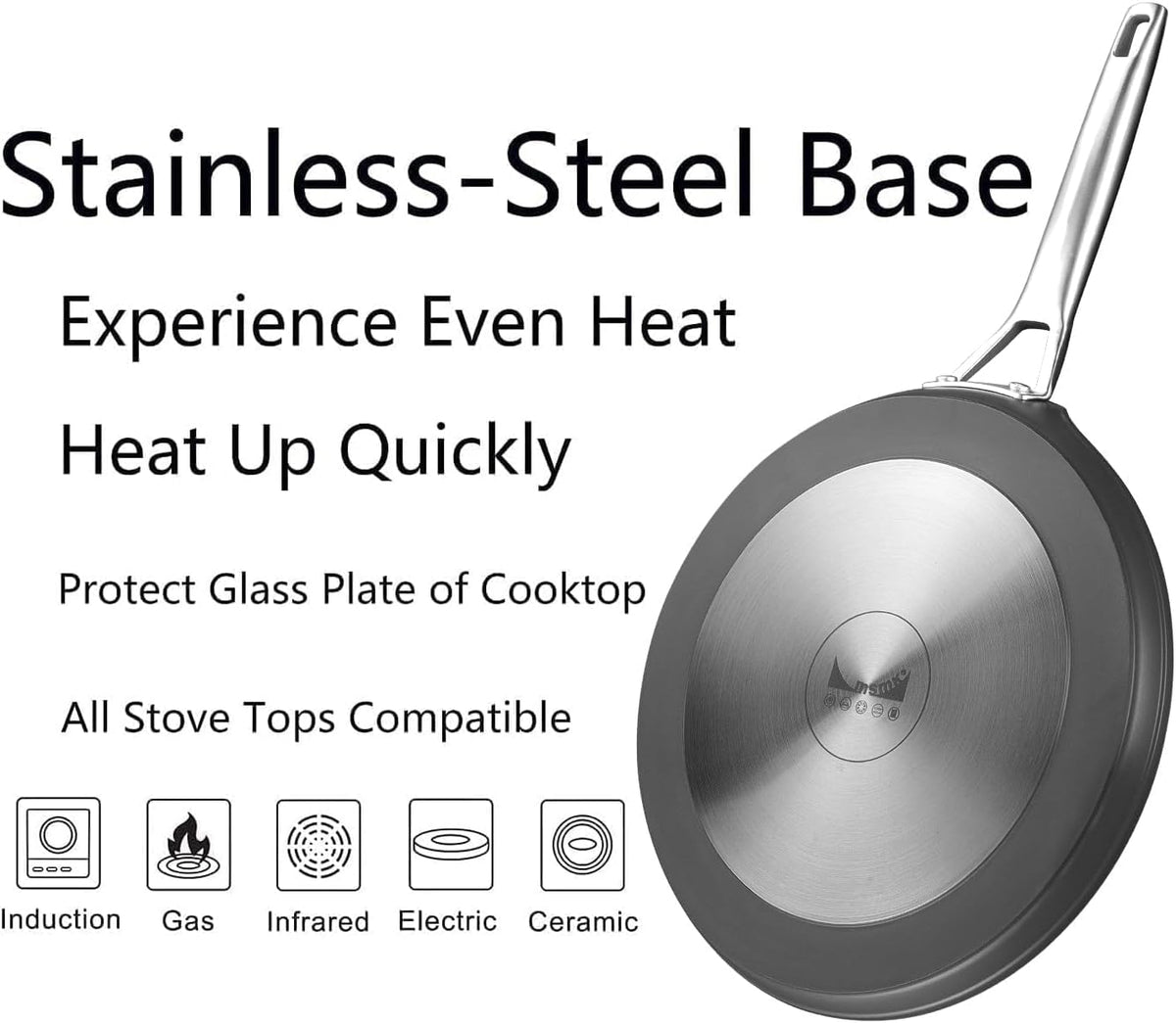 MsMk Crepe Pan with Spreader, 9 1/2 Inch Titanium and Ceramic Nonstick Flat Skillet Pancake Tawa Dosa Tortilla Pan, Induction Compatible, PFOA Free, Oven Safe to 700°F