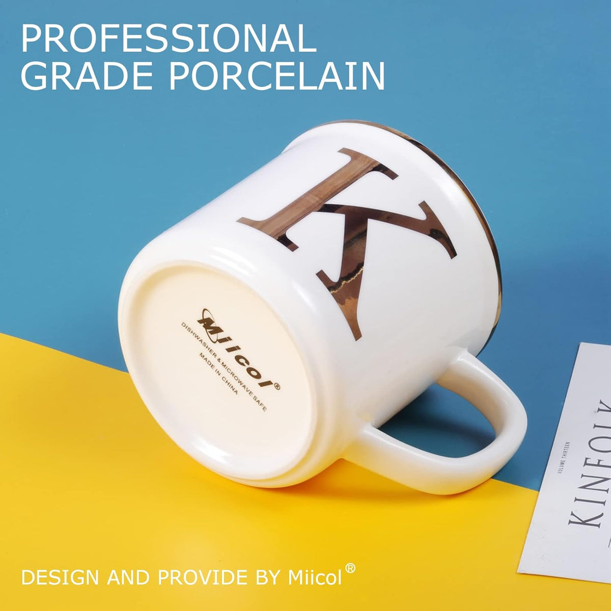 Miicol Ceramic Coffee Mug 16 oz, Monogram Coffee Cup, Golden Initial Tea Mug, Personalized Tea Cup, Unique Gift, Large Mug for Home, Office, Letter K