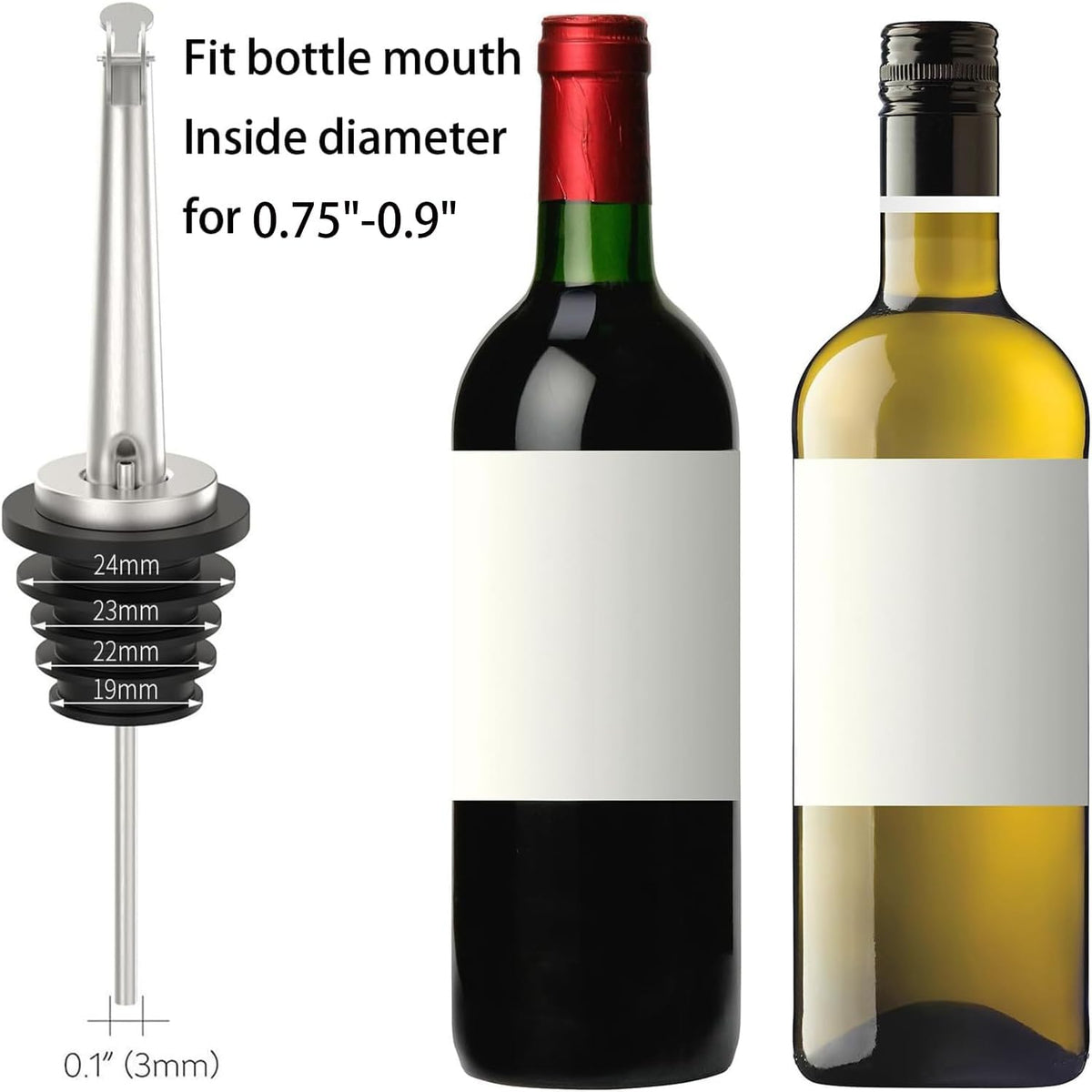 Axe Sickle 6 Pcs Oil Spout Liquor Bottle Pourer Spouts Stainless Steel Speed Pour Spouts for Olive Oil Dispenser Spout for About 3/4" Bottle Mouth, with Flip Top