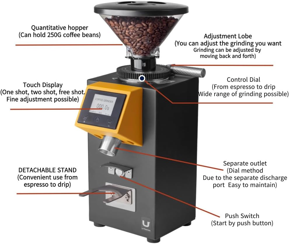 Urbanic 090 Electric Coffee Grinder (110~220v) / straight Titanium burr 60mm / (Yello) / (Made in Korea), 125*125*39(mm)