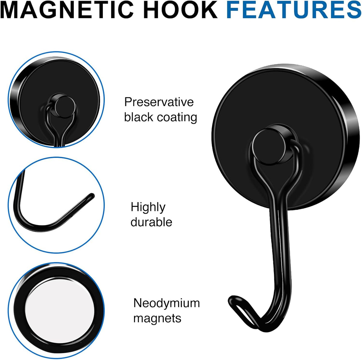 LOVIMAG Hooks, 110lbs+ Magnetic Magnet Hook 2025 Cruise Cabin Ship Essentials Heavy Duty Strong Refrigerator Fridge Hanging for Classroom Beach Vacation Kitchen Grills Home Mug Hanger (3 Pack), Black