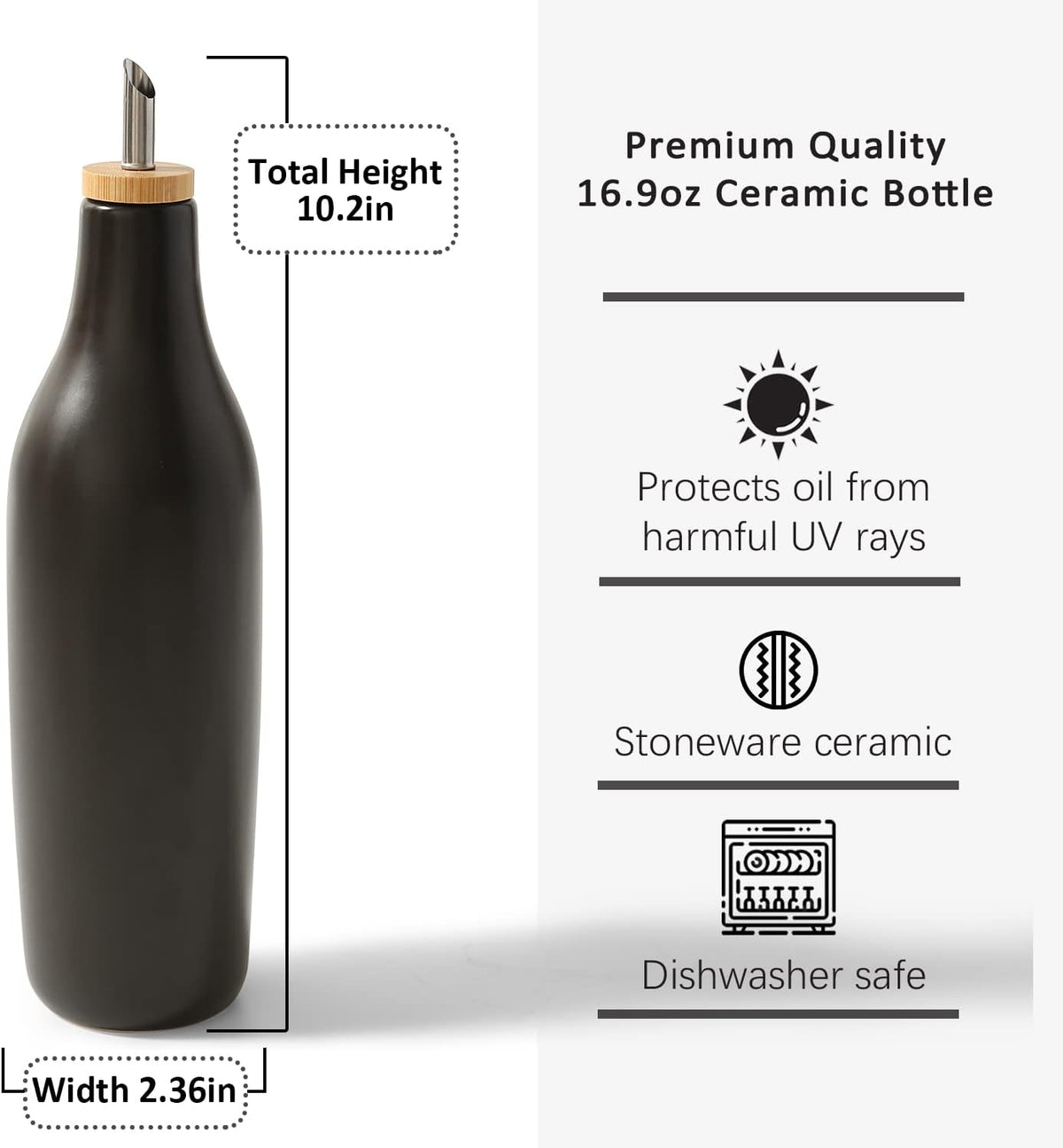 HOMCDALY Olive Oil and Vinegar Dispenser Set, Two 16oz Ceramic Oil Dispenser for Kitchen, Kitchen Dispenser Bottle for EVOO Vinegar Syrups, Modern Farmhouse Design| Set of 2 –Black &white