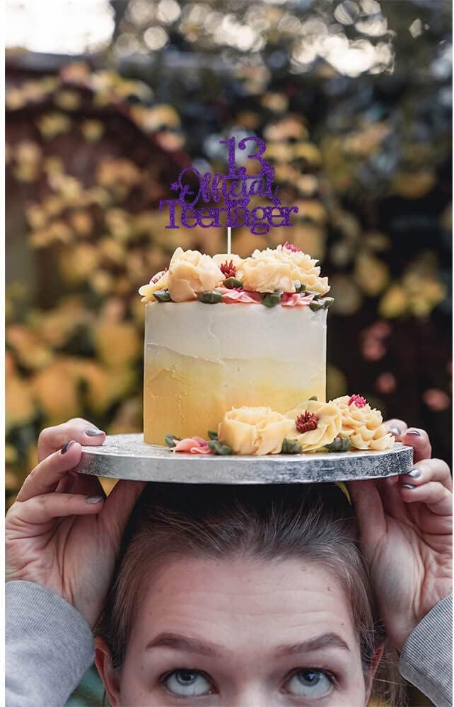 Glittery 13 Ofiicial Teenager Cake Topper with Star,13th Happy Birthday Cake Topper Party Decorations Party Supplies for Boys Girls Purple Silver