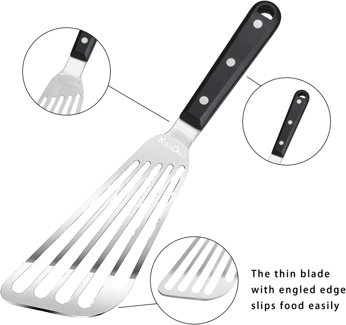KSENDALO Fish Spatula Stainless Steel, Egg Flipper Spatula with Thin Flexible Slotted and Angled Blade for Kitchen Cooking, Grill, Camping, Essential Metal Spatulas,Silver Kitchen Utensils Set