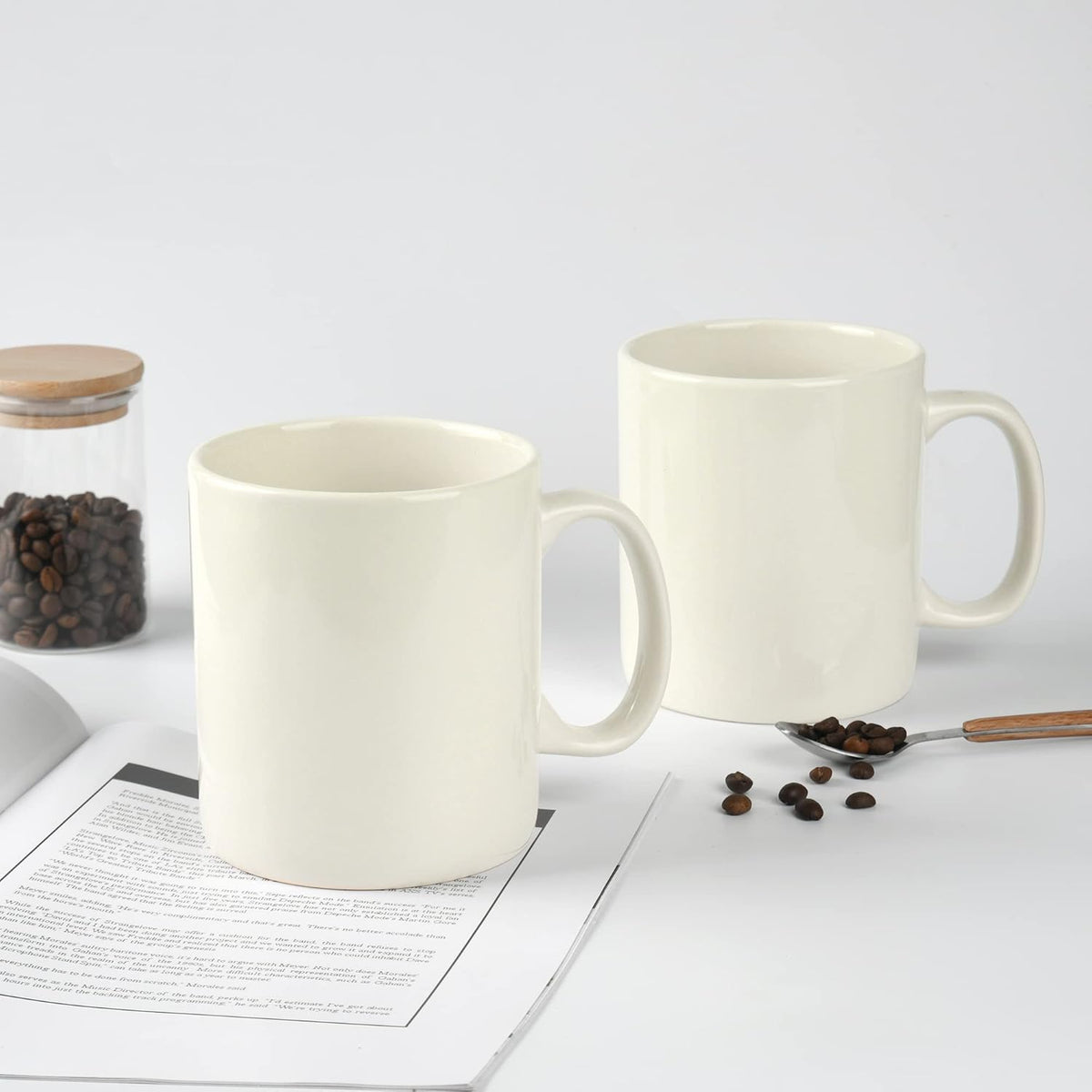 30oz Super Large Ceramic Coffee Mugs Large Handles Set of 2 (Cream)