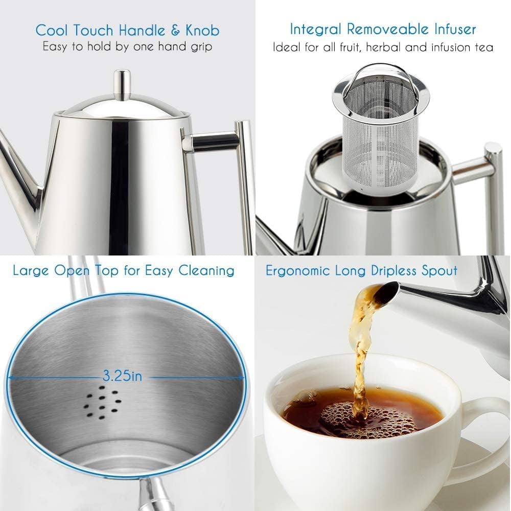 Easyworkz Stainless Steel Teapot with Removeable Infuser 27 oz Stovetop Tea Maker for Fruit Herbal and Infusion Tea