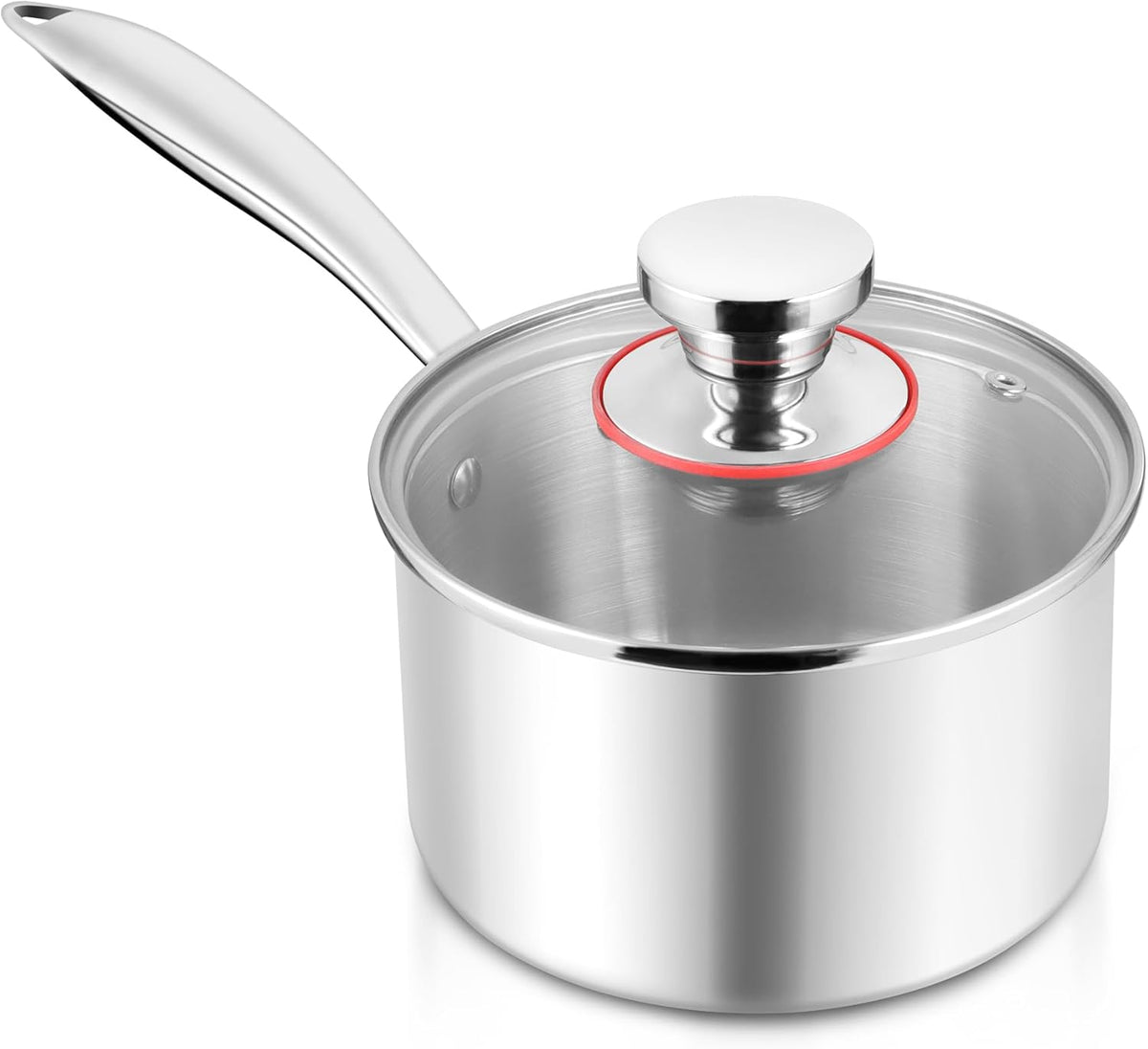 E-far 3-Quart Saucepan, Tri-Ply Stainless Steel Sauce Pan with Glass Lid, Small Cooking Induction Pot Compatible with All Cooktops, Non Toxic, Oven & Dishwasher Safe