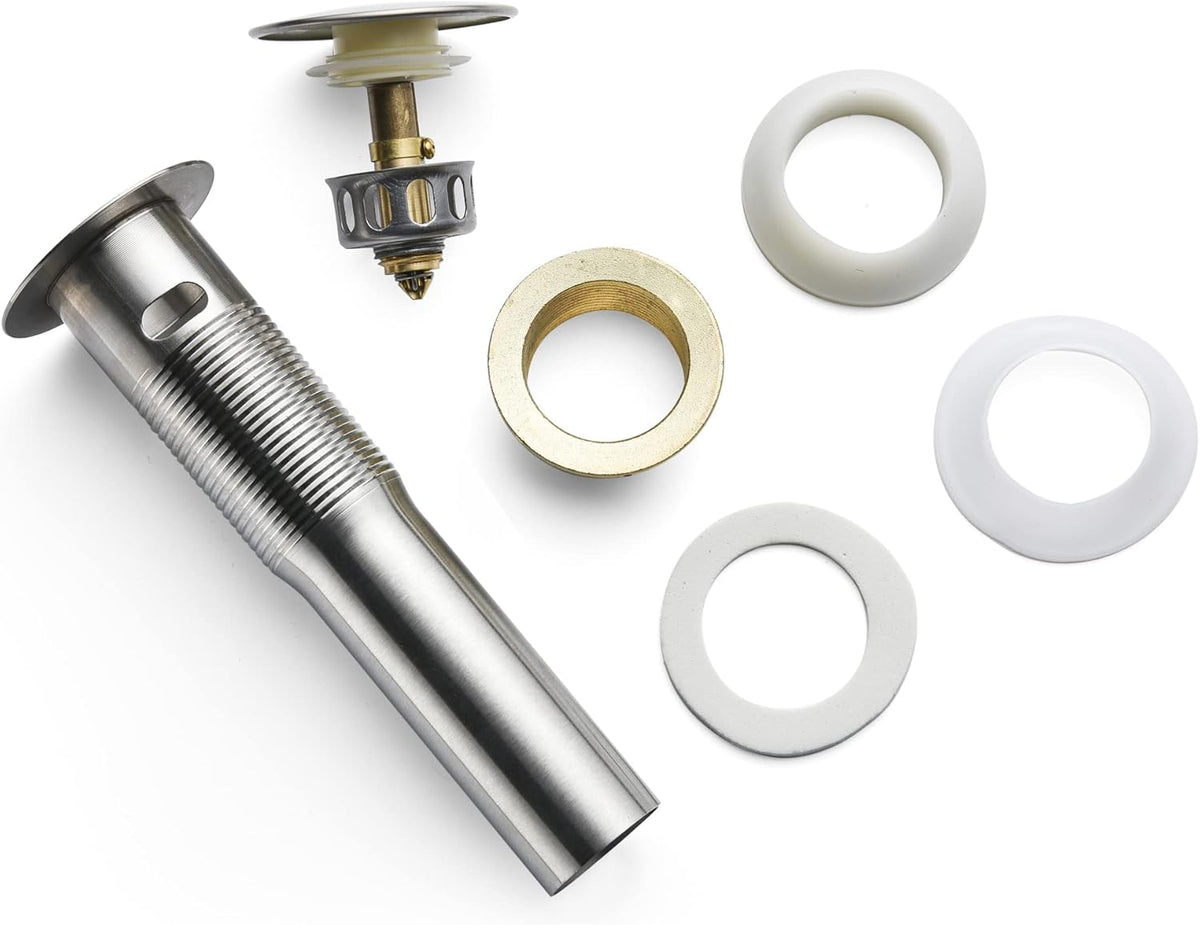 Bathroom Sink Drain,2 Pack Drain Stopper Bathroom Sink with Overflow,Pop Up Drain Assembly with Detachable Strainer Basket,Built-in Anti-Clogging Strainer,Stainless Steel Brushed Nickel