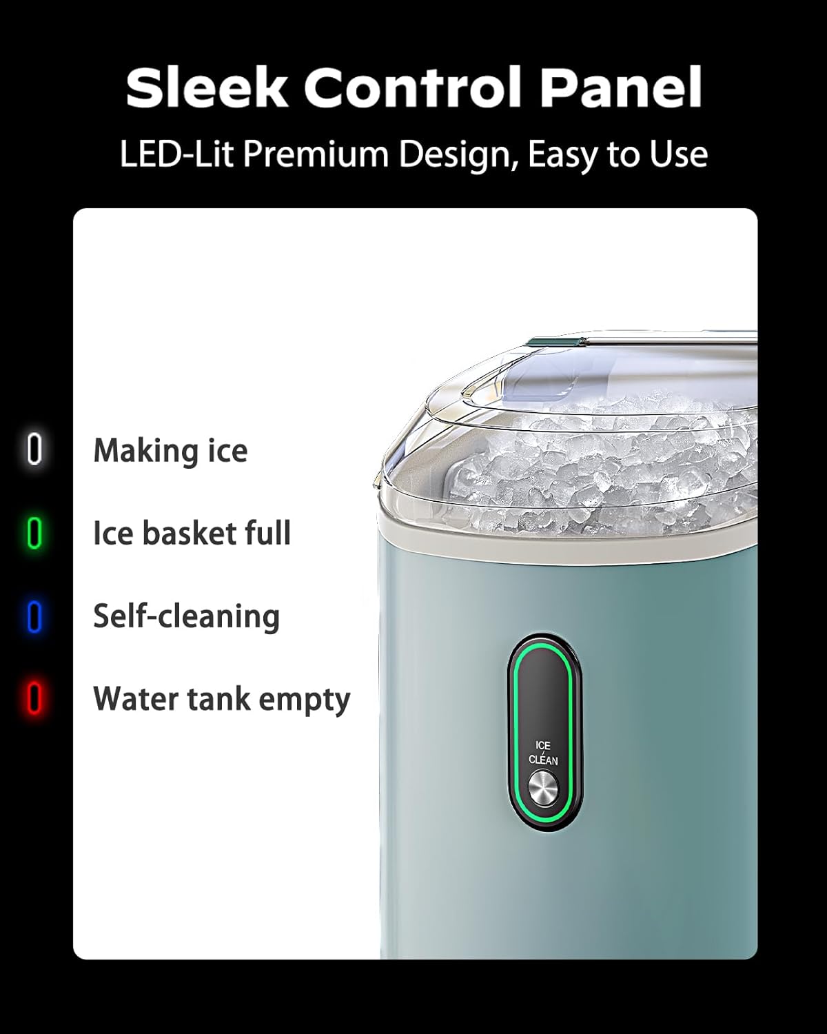 Silonn Nugget Ice Maker Countertop, Portable Pellet Ice Machine with Self-Cleaning Function, Sonic Ice Maker Produces 33lbs of Chewable Ice in 24 Hours, Ideal for Home Kitchen and Office, Green
