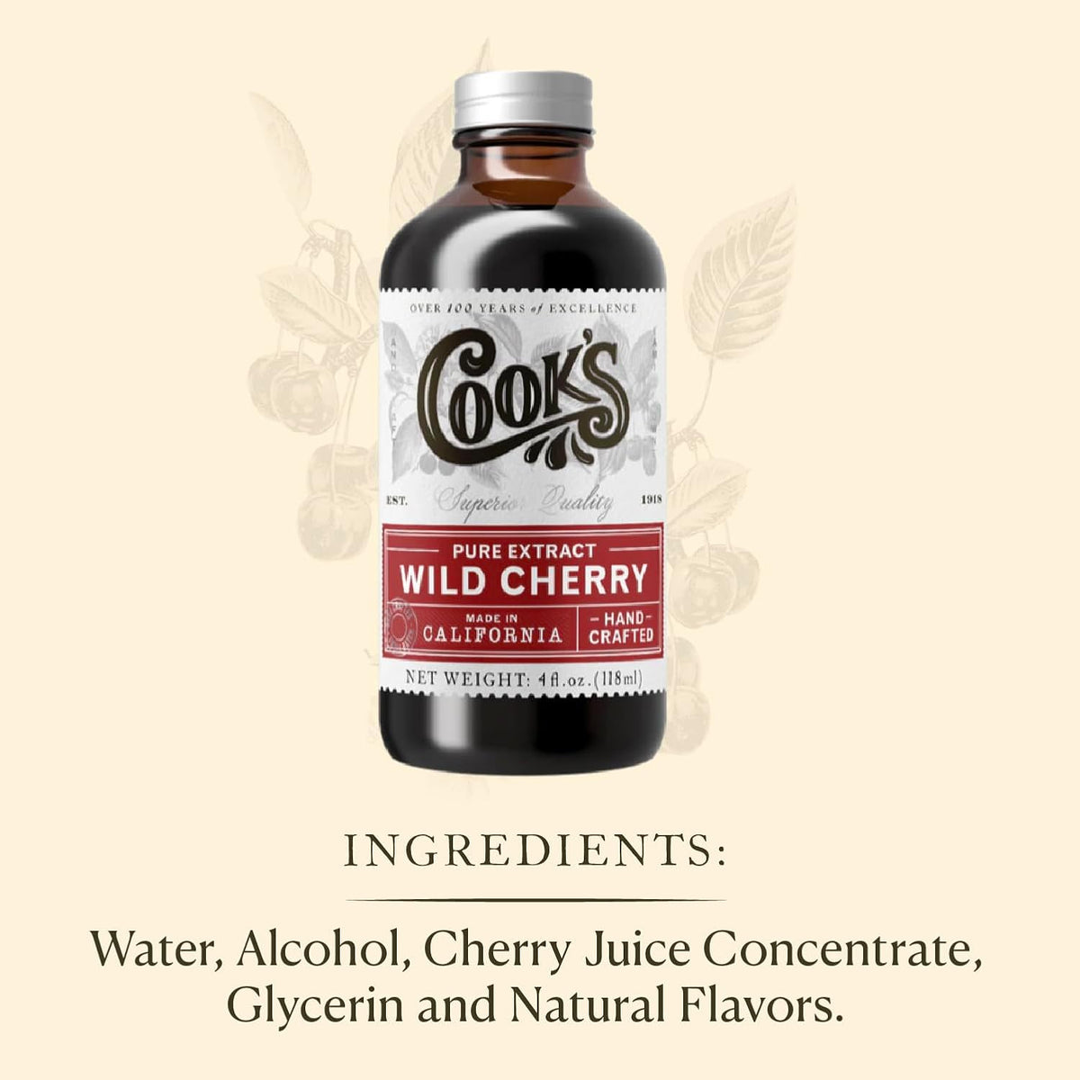 Cook's, Wild Cherry Extract for Baking, Preserves, Syrup, Cookies, Cakes, 8 oz