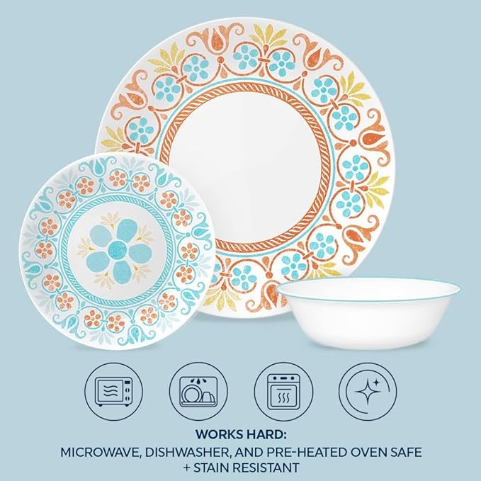 Corelle Terracotta Dreams Dinnerware Set for 6 18 Pieces Dinner Plates, Appetizer Plates, and 18 Oz Bowls Dishwasher, Microwave, and Freezer Safe Proudly Made in the USA
