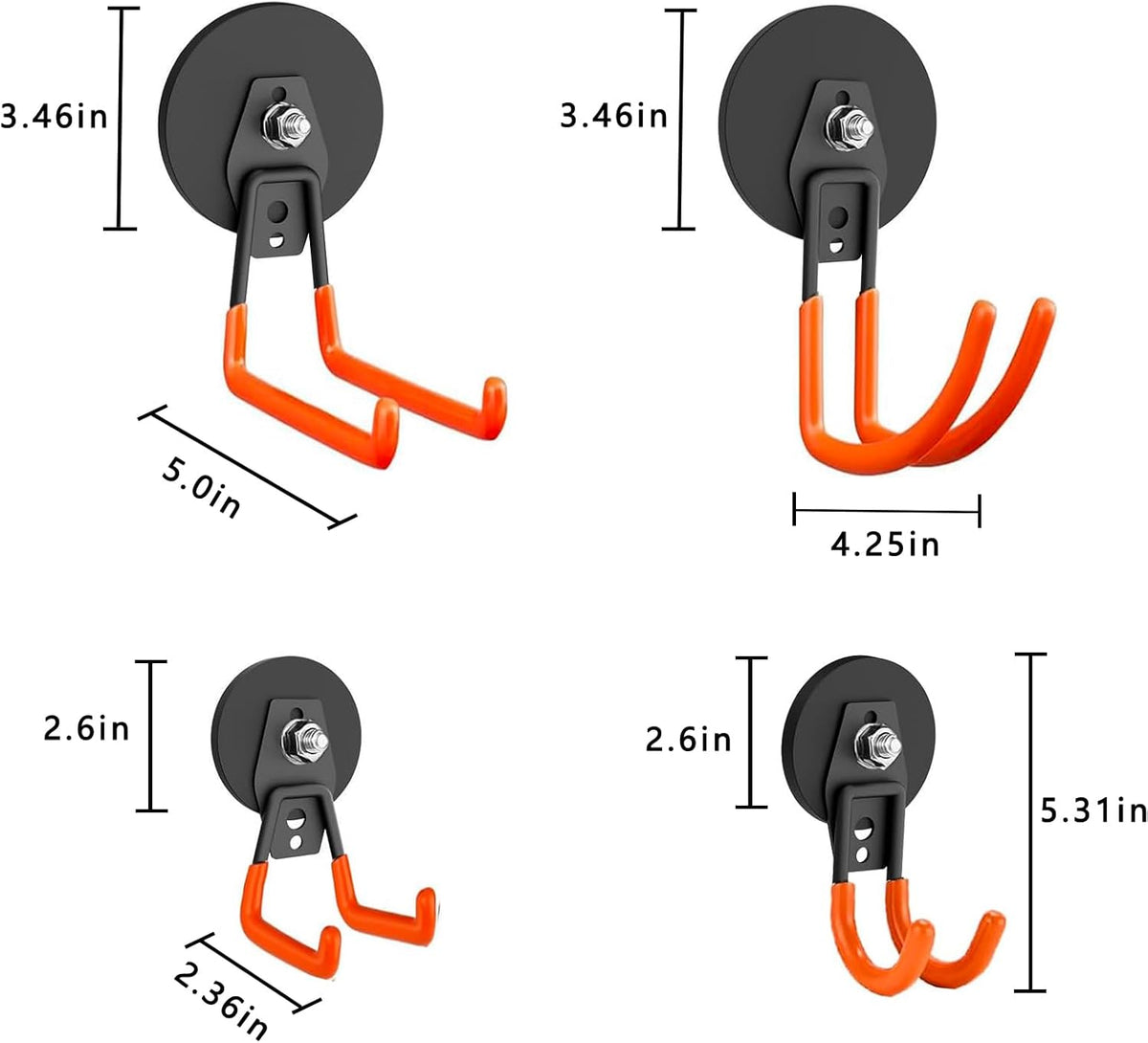 Strong Garage Magnetic Hooks Heavy Duty, 8 Pack Mixed Heavy Duty Storage Utility Magnet Hooks Medium and Large Metal Magnetic Hook with Anti-Slip Coating for Indoor & Outdoor Tool Storage