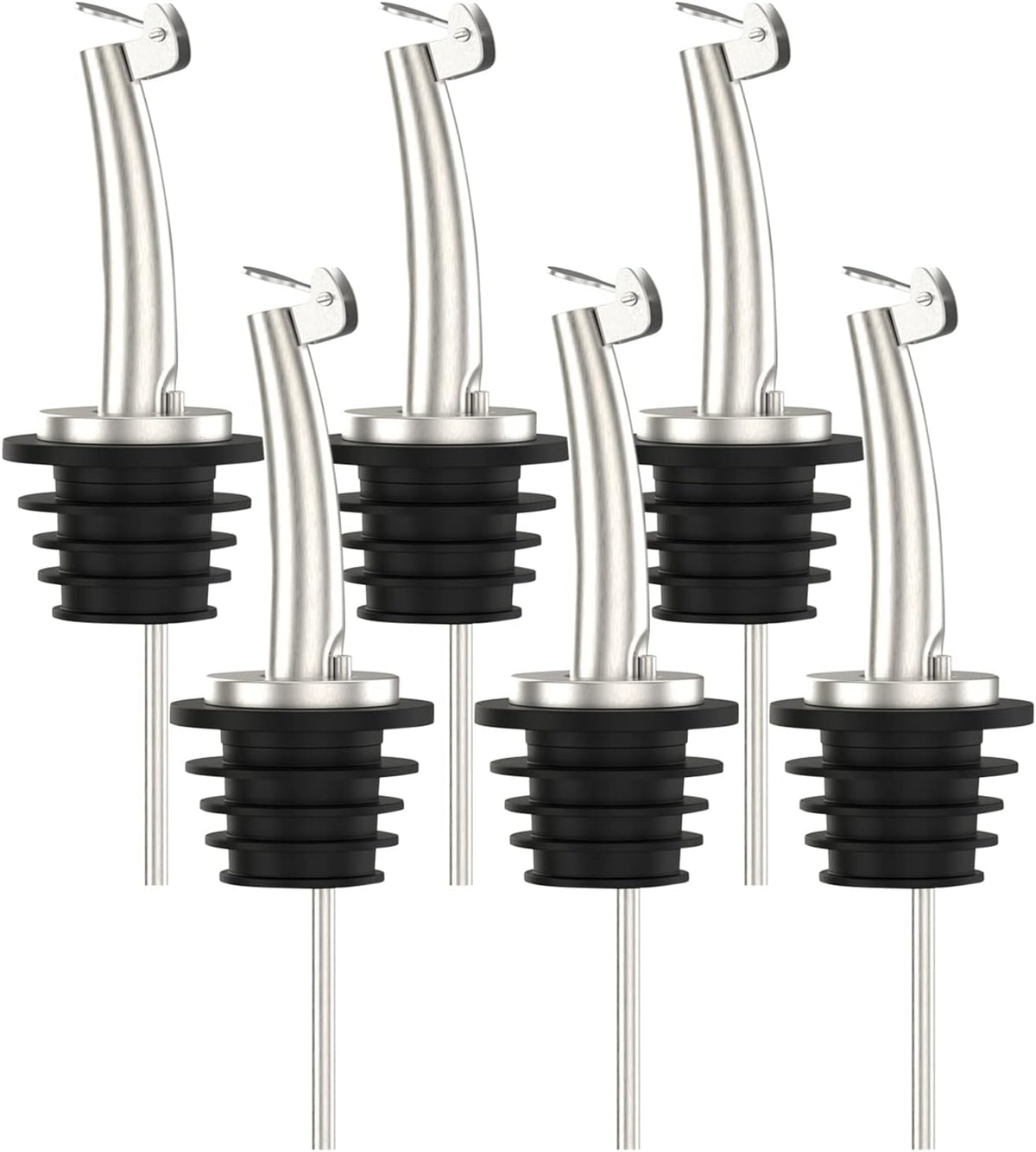 Axe Sickle 6 Pcs Oil Spout Liquor Bottle Pourer Spouts Stainless Steel Speed Pour Spouts for Olive Oil Dispenser Spout for About 3/4" Bottle Mouth, with Flip Top