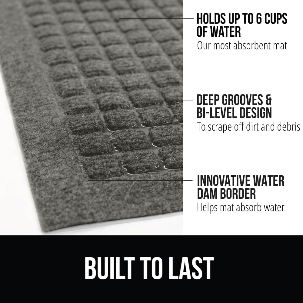 GORILLA GRIP Front Door Mat, 47x35, Indoor Outdoor Ultra Absorbent HydroAbsorb Doormat, Absorbs Up to 6 Cups of Water, Stain and Fade Resistant, Rubber Backing Doormats, Captures Dirt, Gray