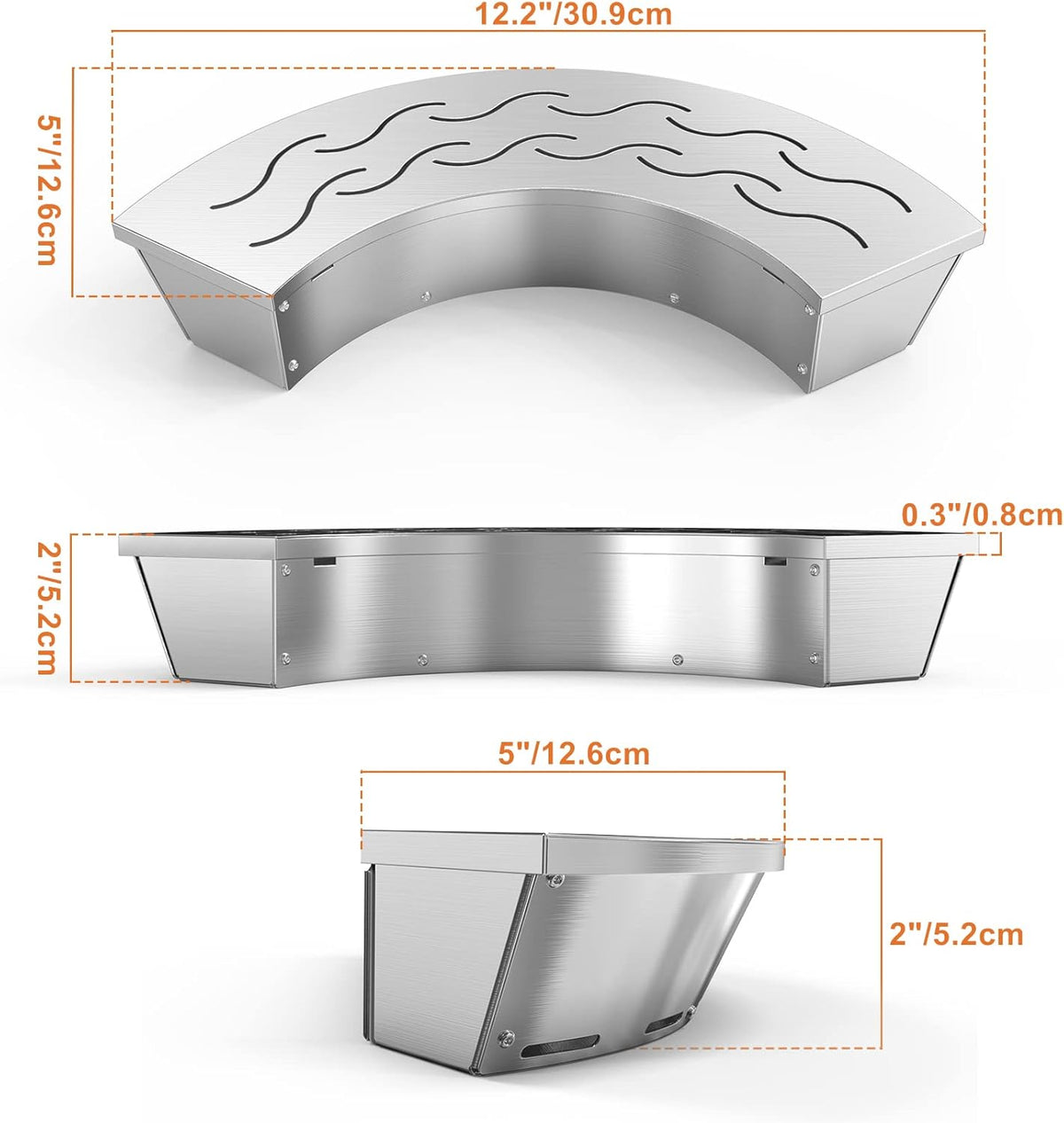 Onlyfire BBQ Smoker Box, Stainless Steel Fan-Shape Smoker Box with Removable Lid, Wood Chip Smoker Box for Charcoal Grills, Kamado Grills - Add Smokey BBQ Flavor to Your Foods, Design Patent