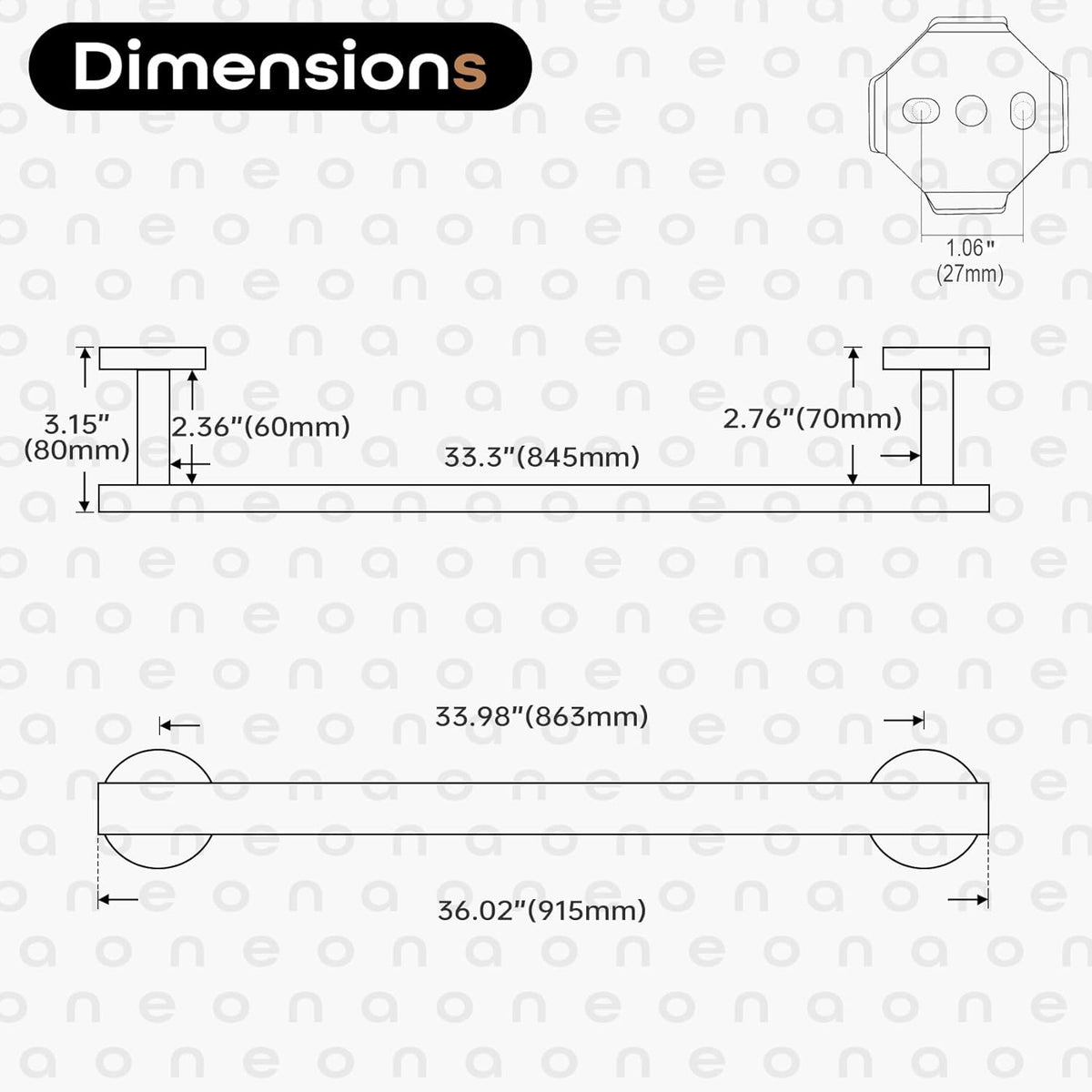 36 Inch Bathroom Towel Bar Bath Towel Rack Kitchen Towel Holder Long Towel Rails Wall Mounted SUS304 Stainless Steel Brushed Nickel AN4001BR-L36