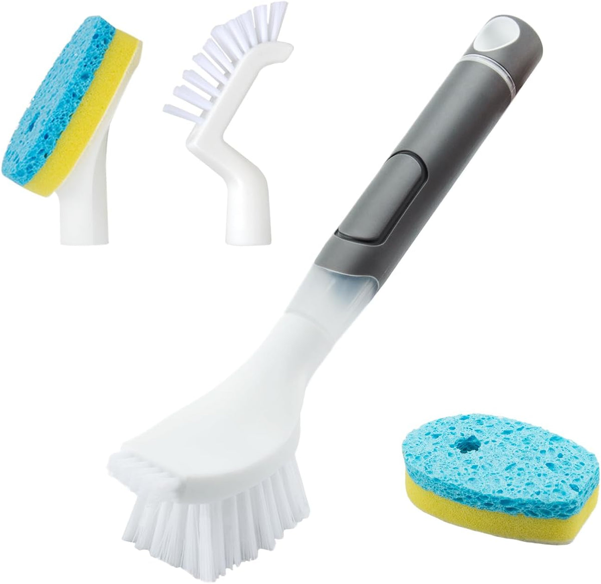 Dish Brush with soap Dispenser，4 PCS Replacement Brush Refills dishwashing Brush Set for Kitchen Utensils, Pans, Sinks, cookware