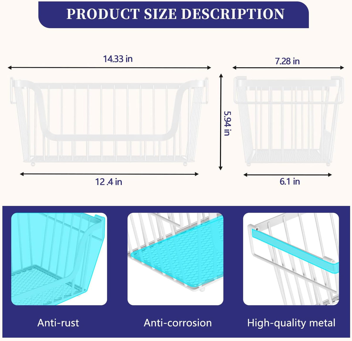 Enhanced Leak-Proof Bottom Stackable Wire Baskets, 5 Pack Pantry Organizers and Storage, pantry storage，Shelf Baskets, Fruit Basket, Potato and Onion Storage Bins，(White)