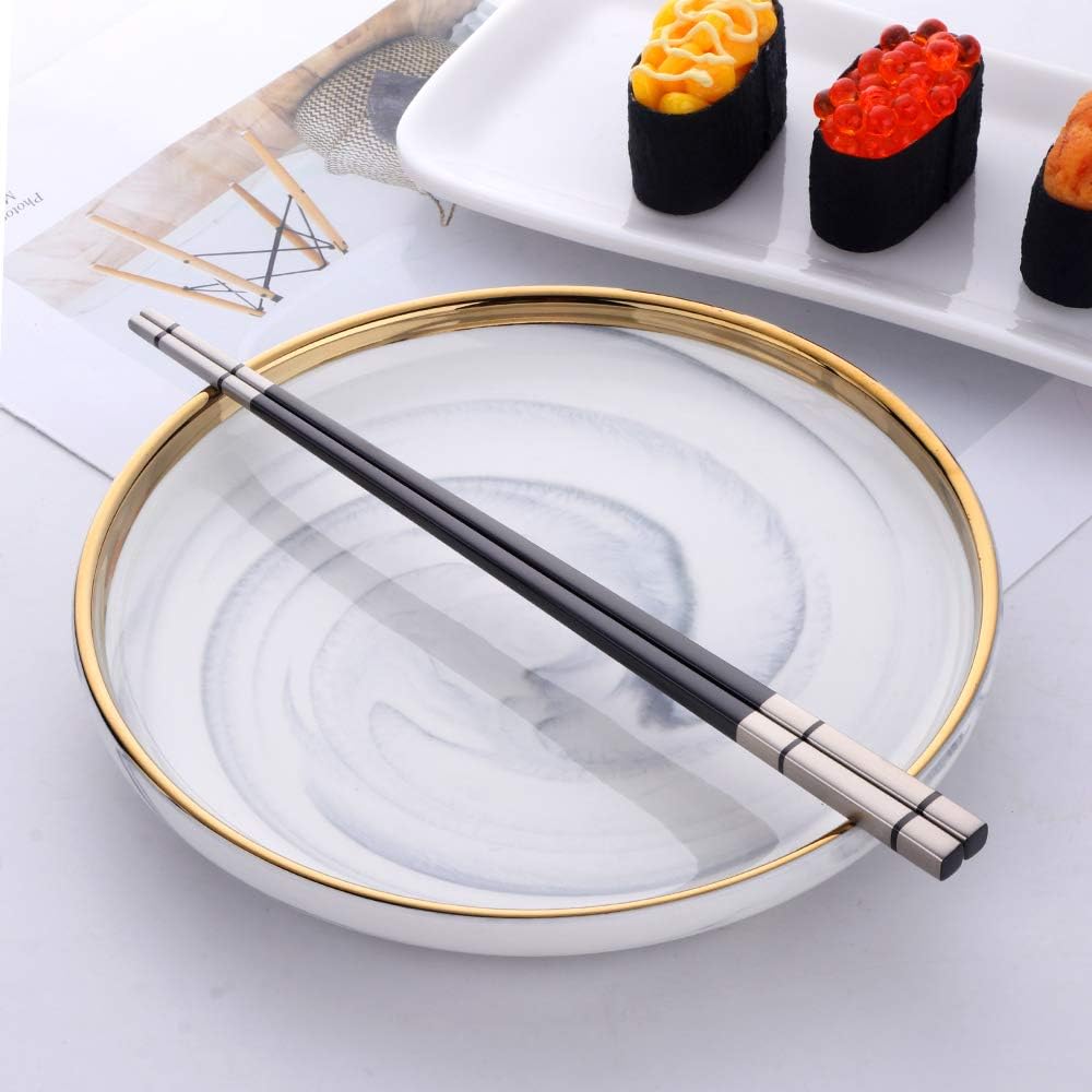 Buyer Star 5-Pair Black Stainless Steel Chopsticks - Metal Reusable Chinese Square Chopsticks