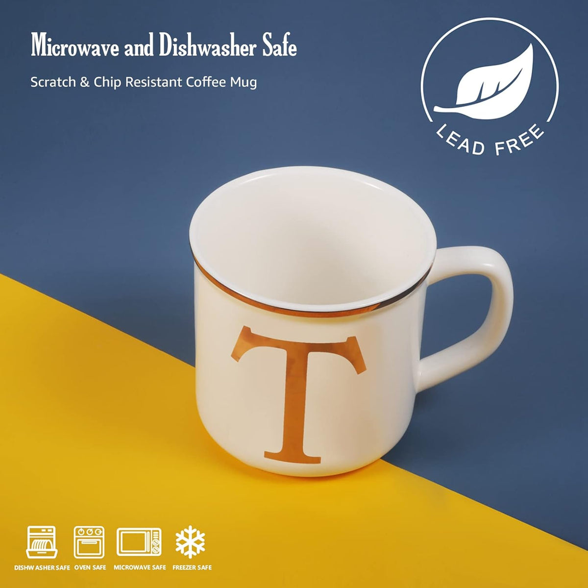 Miicol Ceramic Coffee Mug 16 oz, Monogram Coffee Cup, Golden Initial Tea Mug, Personalized Tea Cup, Unique Gift, Large Mug for Home, Office, Letter T