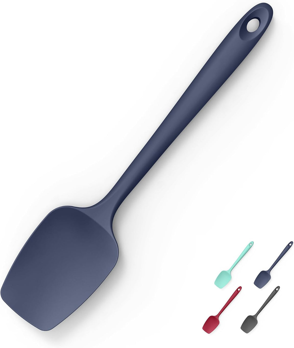 Heat Resistant Silicone Spoon Spatula, Doosu 600°F High Temp Flexible Cooking Spoons Kitchen Rubber Spoonula Scratch-Proof for Mixing Stirring Scraping Serving Non-Stick Cookware (11.4in, Navy Blue)