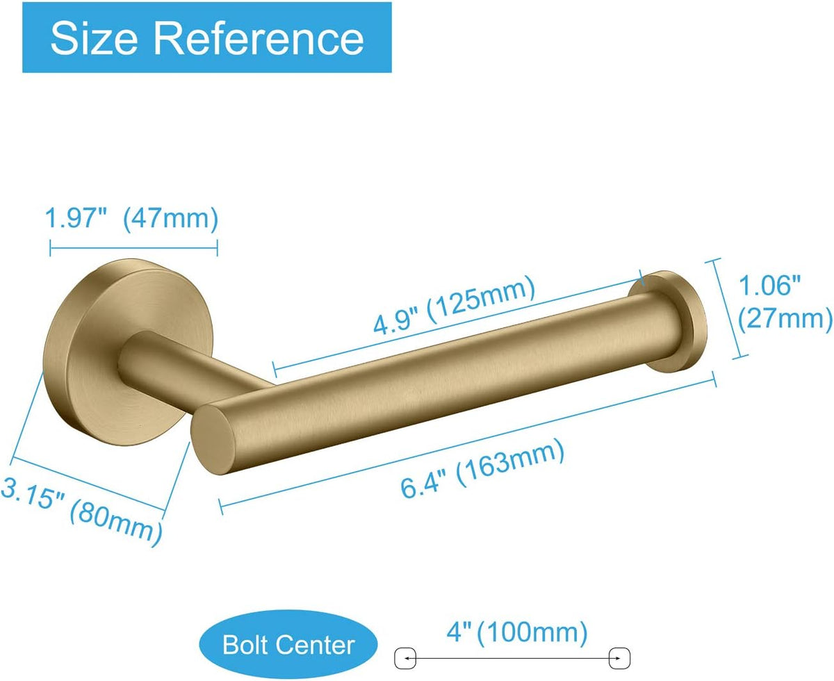 TASTOS Brushed Gold Toilet Paper Holder SUS304 Stainless Steel, Modern Round Tissue Roll Holders Wall Mount, Toilet Paper Roll Dispenser Bathroom 5 inch TP Holder for Kitchen Washroom